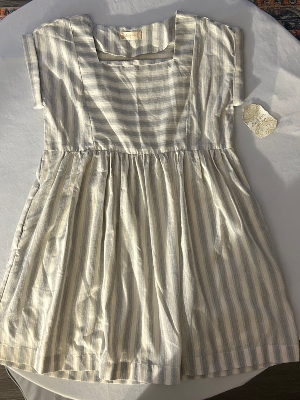 Altar'd State Cream and Gray Striped Cotton Casual Dress